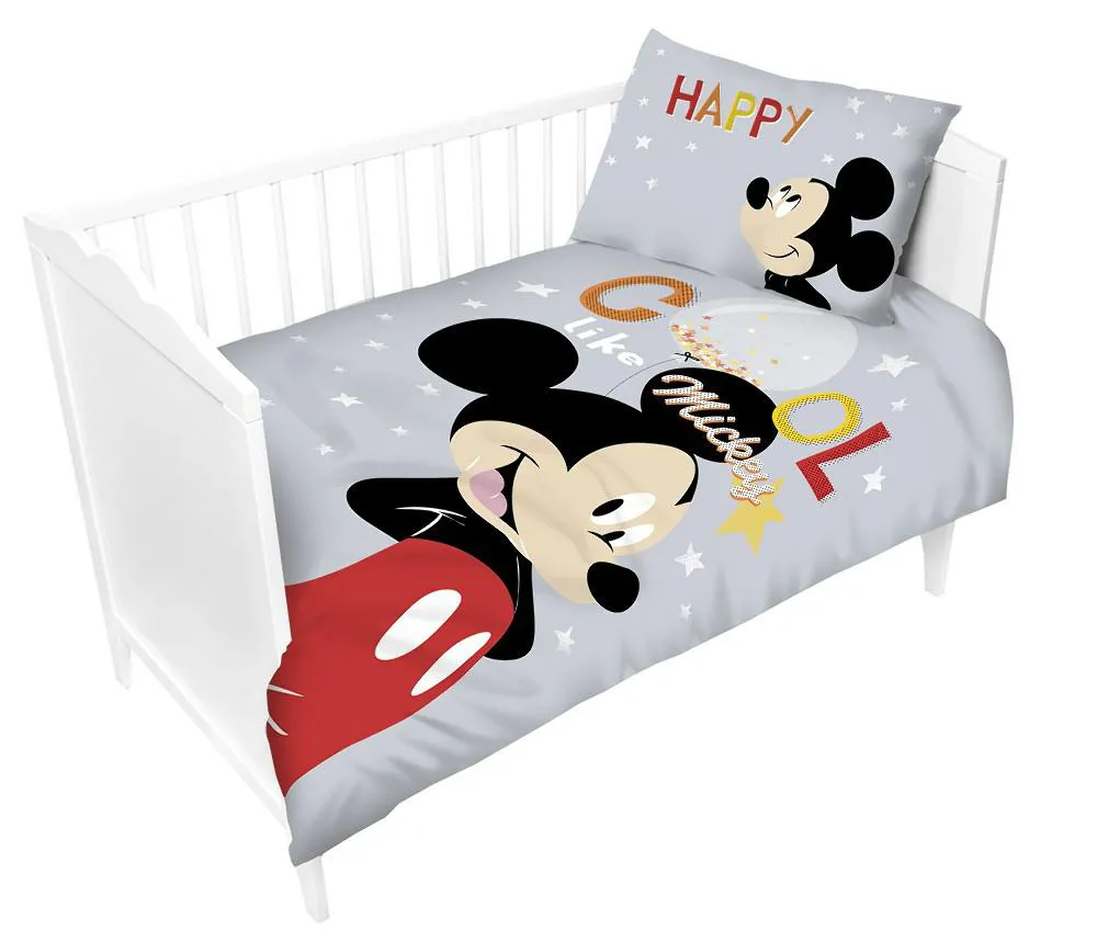 Pościel bawełniana 100x135 Myszka Miki Mickey Mouse szara do łóżeczka 4852 poszewka 40x60 3297 B
