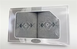 Komplet ręczników w pudełku 2 szt 50x90 70x140 Gift popielaty wzór 4 Frotex