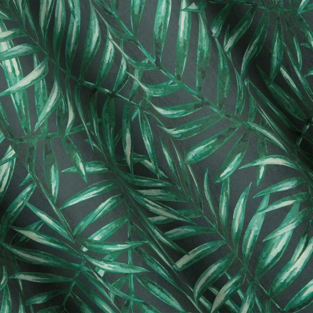 Zasłona gotowa na przelotkach 140x250 Hilary liście palmy grafitowa zielona