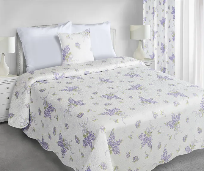 Narzuta na łóżko 170x210 Arden kwiaty biała fioletowa Eurofirany
