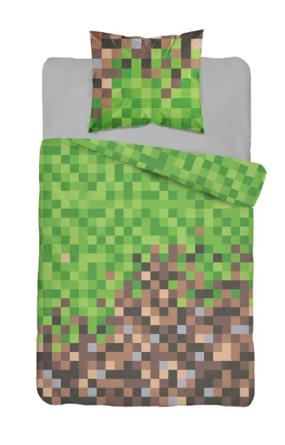 Pościel bawełniana 160x200 Minecraft gra piksele kostka zielony brązowy 3157 A 9872