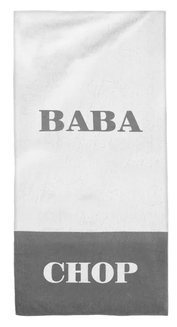 Ręcznik Baba-Chop 80x160 biały szary na prezent gadżet dla pary kąpielowy