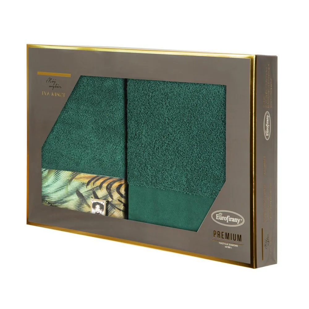 Komplet ręczników w pudełku Collin 2szt 70x140 zielony ciemny 500g/m2 frotte Eva Minge Eurofirany