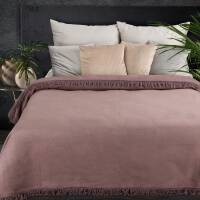 Koc bawełniany akrylowy 150x200 Akryl 7 pudrowy różowy jednobarwny z frędzlami Premium narzuta na łóżko Eurofirany