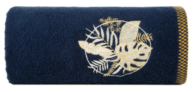Ręcznik Palms 50x90 granatowy 500 g/m2    z haftem i ozdobną bordiurą Eurofirany