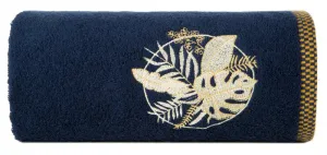 Ręcznik Palms 50x90 granatowy 500 g/m2    z haftem i ozdobną bordiurą Eurofirany