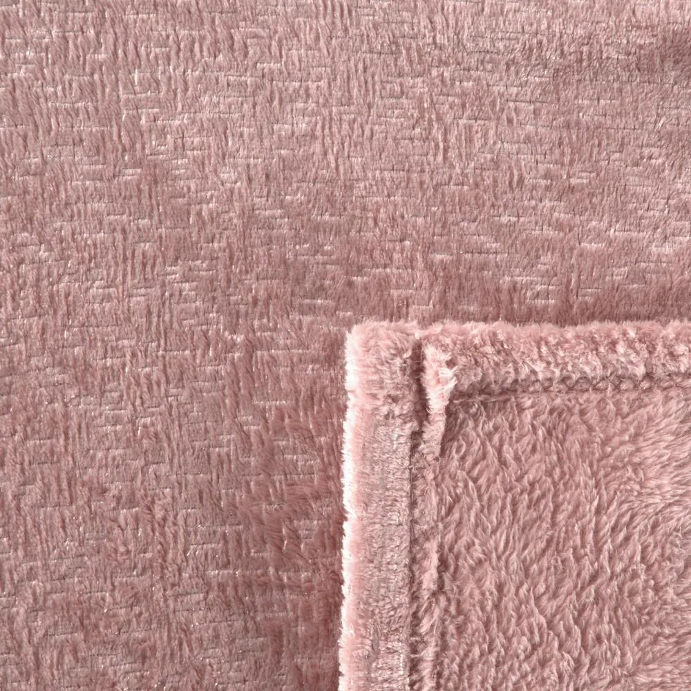 Koc z mikrofibry 130x160 Gloria różowy pudrowy ze srernym nadrukiem Euforirany