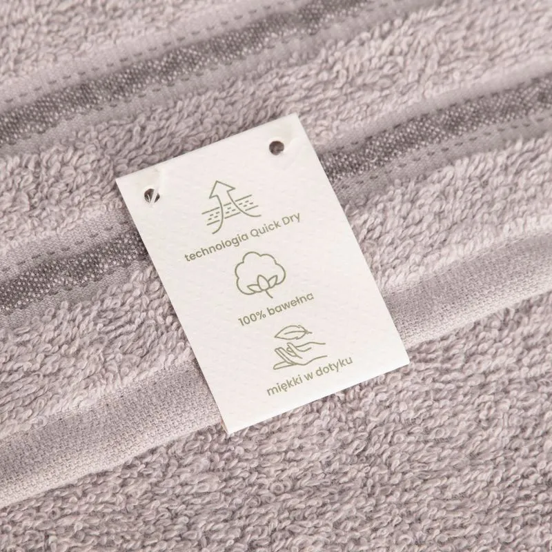 Ręcznik 30x50 Jasper pudrowy różowy szybkoschnący z ozdobną bordiurą w pasy 380g/m2 frotte Eurofirany