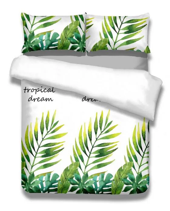 Pościel bawełniana 200x220 Averi Makia Tropical dream biała zielone liście monstery palmy