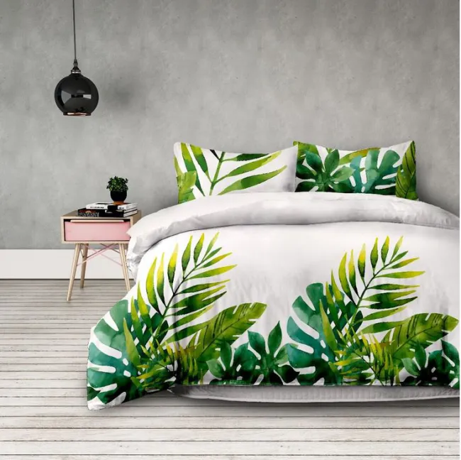 Pościel bawełniana 200x220 Averi Makia Tropical dream biała zielone liście monstery palmy