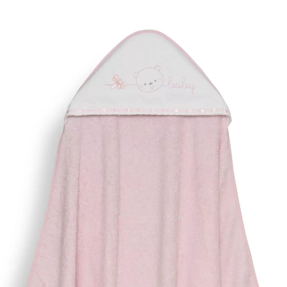 Okrycie kąpielowe 100x100 Baby różowy  ręcznik z kapturkiem + śliniaczek