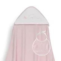 Okrycie kąpielowe 100x100 Baby różowy ręcznik z kapturkiem + śliniaczek
