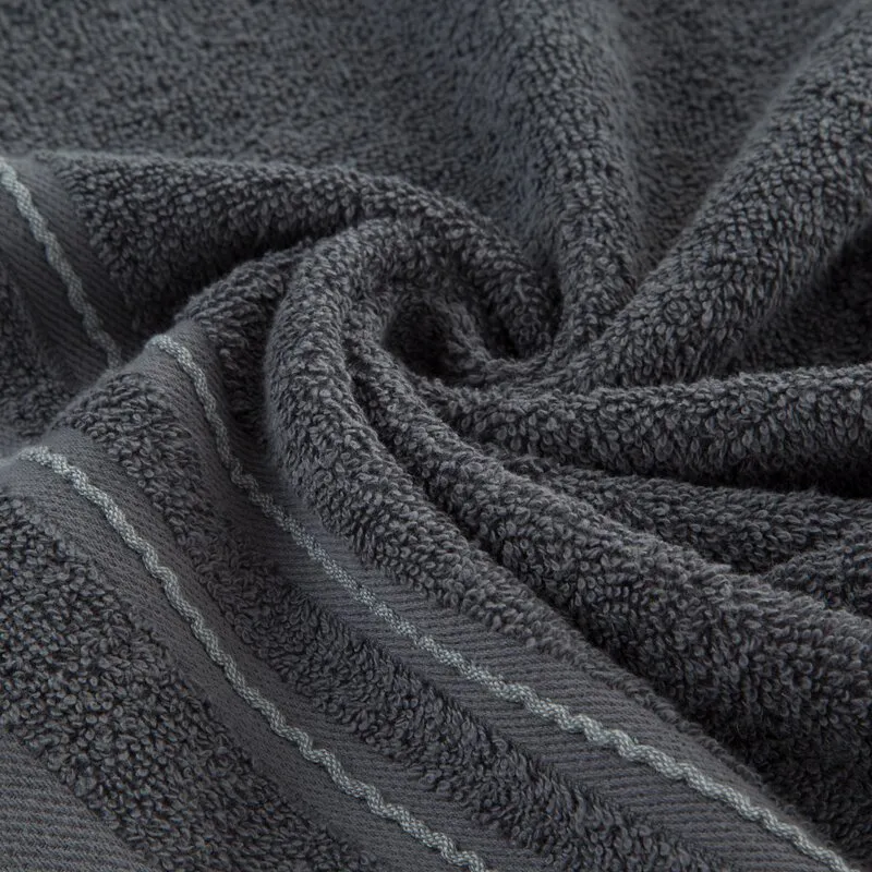 Ręcznik Emina 30x50 grafitowy zdobiony  stebnowaną bordiurą 500 g/m2 Eurofirany