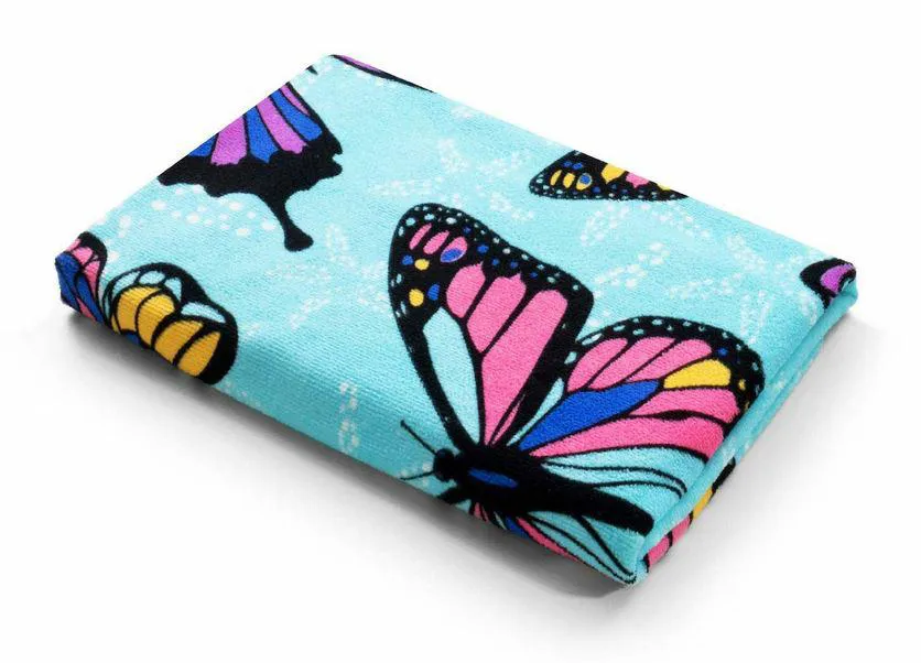 Ręcznik plażowy 72x146 duży Monica 08 Motylki kolorowe mikrofibra 270g/m2 motyl kąpielowy