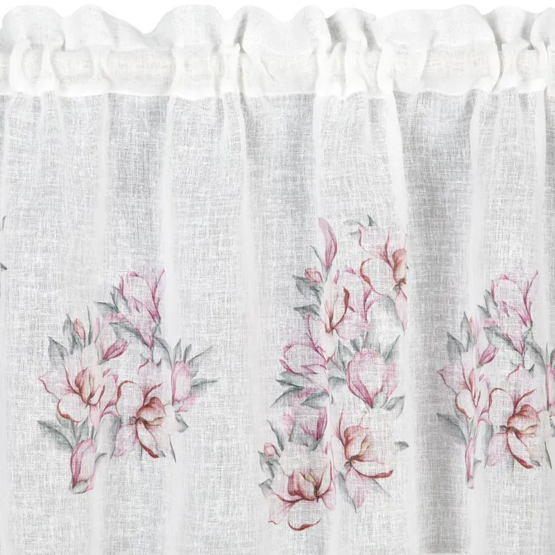 Zazdroska 60x150 Suzy biała różowa gotowa na tunel wzór kwiatowy z matowej tkaniny z koronką Eurofirany