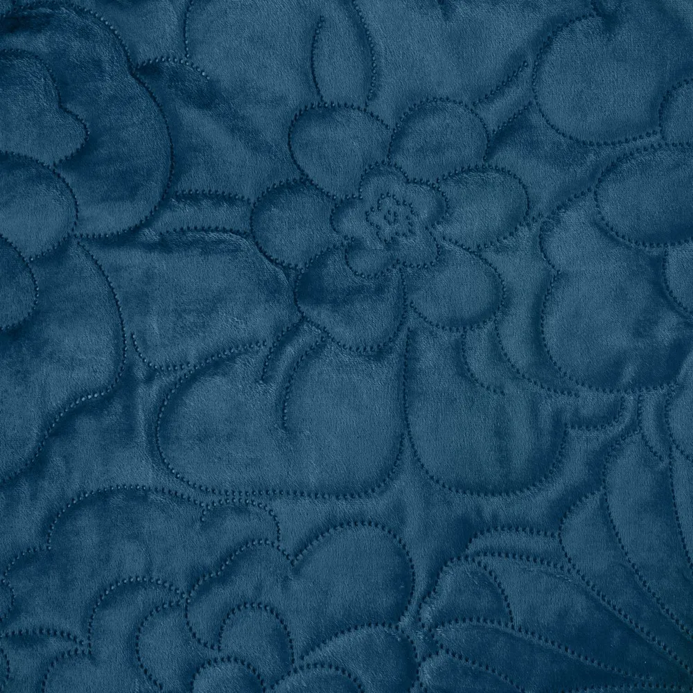 Narzuta dekoracyjna 170x210 Ariel 4 niebieska w kwiaty welwetowa Eurofirany