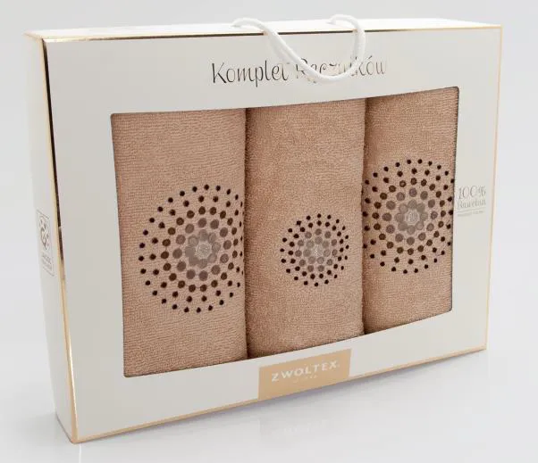 Komplet ręczników w pudełku 3 szt Iluzja Beżowy K66-5739 Zwoltex