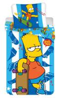 Pościel bawełniana 140x200 Bart skater Simpson 2635 deskorolka poszewka 70x90 niebieska pasy dziecięca