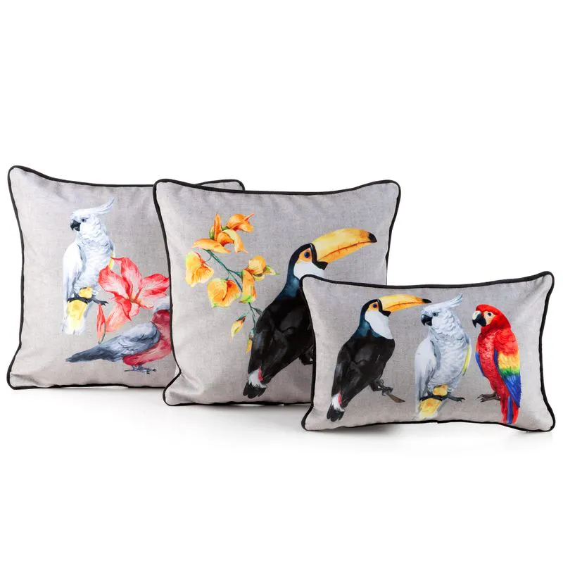 Poduszka dekoracyjna 45x30 Montego ptaki beżowa kolorowa welwetowa Eurofirany