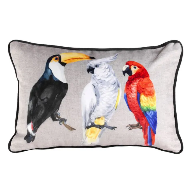 Poduszka dekoracyjna 45x30 Montego ptaki beżowa kolorowa welwetowa Eurofirany