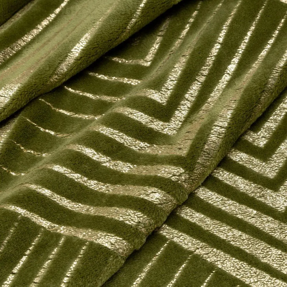 Koc narzuta z mikrofibry 150x200 Victoria oliwkowy złoty geometryczny Eurofirany