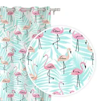 Zasłona gotowa na przelotkach 140x250 biała flamingi liście palmy miętowe Flamingove