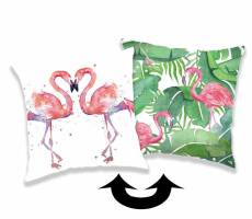 Poszewka dekoracyjna 40x40 3D Flamingi różowe 7647 liście palmy zielone magiczne cekiny zmieniające kolor