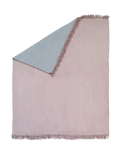 Koc bawełniany akrylowy 150x200 antybakteryjny 047 JB różowy pudrowy szary dwustronny z frędzlami jednobarwny