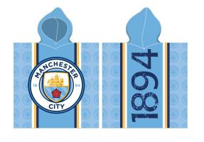 Poncho dla dzieci 60x120 Manchester City Herb 1701 błękitne ręcznik z kapturem