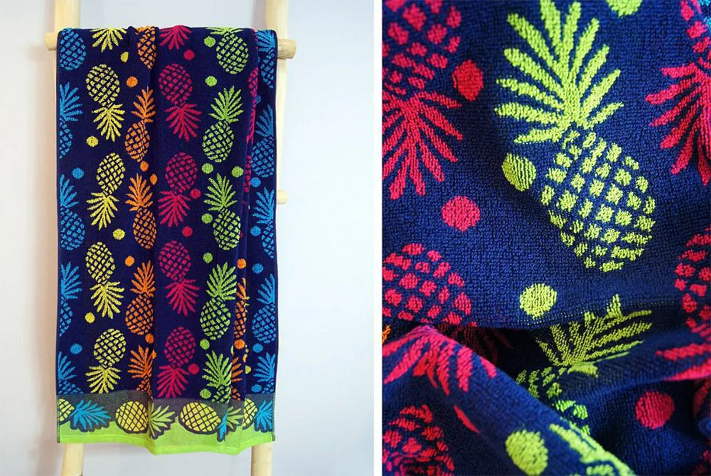 Ręcznik plażowy 70x140 Ananas niebieski kolorowy frotte Plaża 1