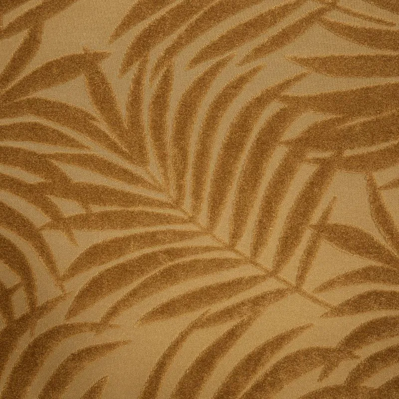 Zasłona 140x250 Livia miodowa z botanicznym wytłaczanym wzorem liści welwetowa gotowa na przelotkach Eurofirany