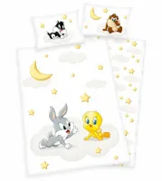 Pościel bawełniana 100x135 Looney Tunes kto dogoni królika biała żółta dziecięca do łóżeczka H23