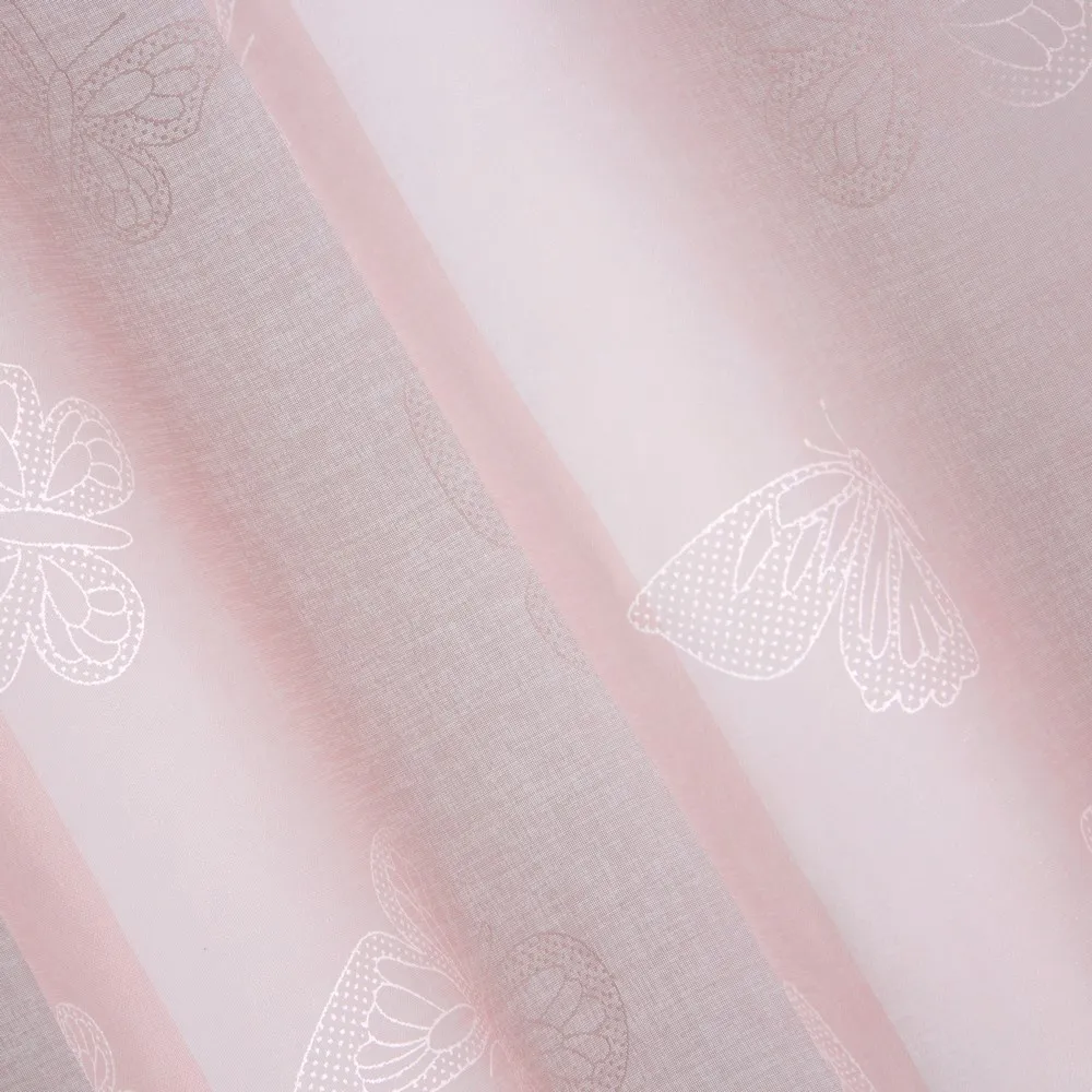 Firana 140x250 Roxy różowa pudrowa biała motylki gotowa na przelotkach Eurofirany