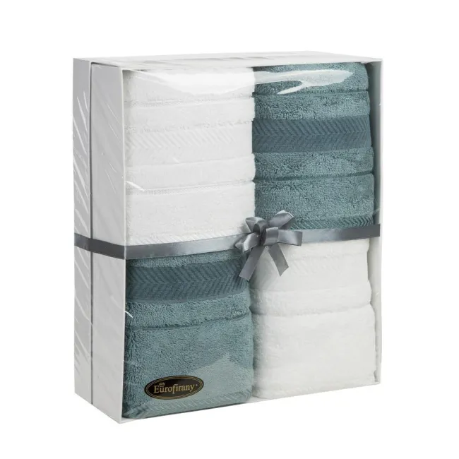 Komplet ręczników 4szt T/0373 biały miętowy ciemny zestaw upominkowy w pudełku na prezent Eurofirany