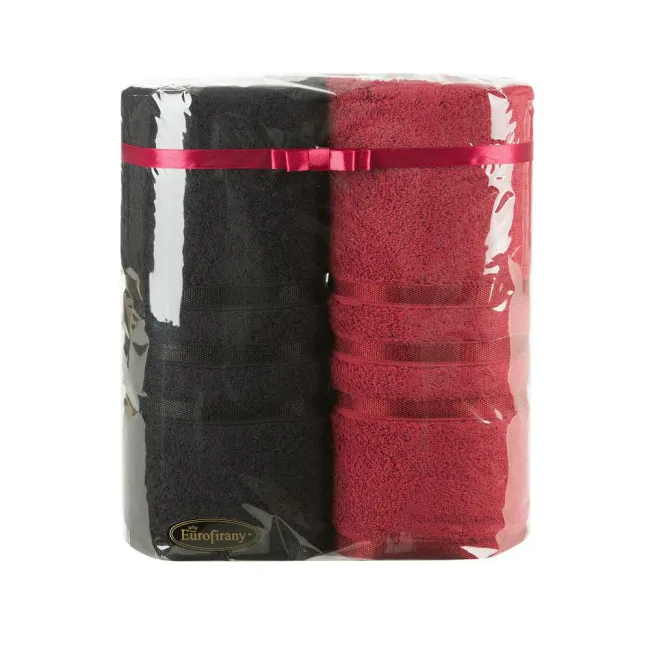 Komplet ręczników 2szt T/0409 czerwony czarny zestaw upominkowy na prezent Eurofirany