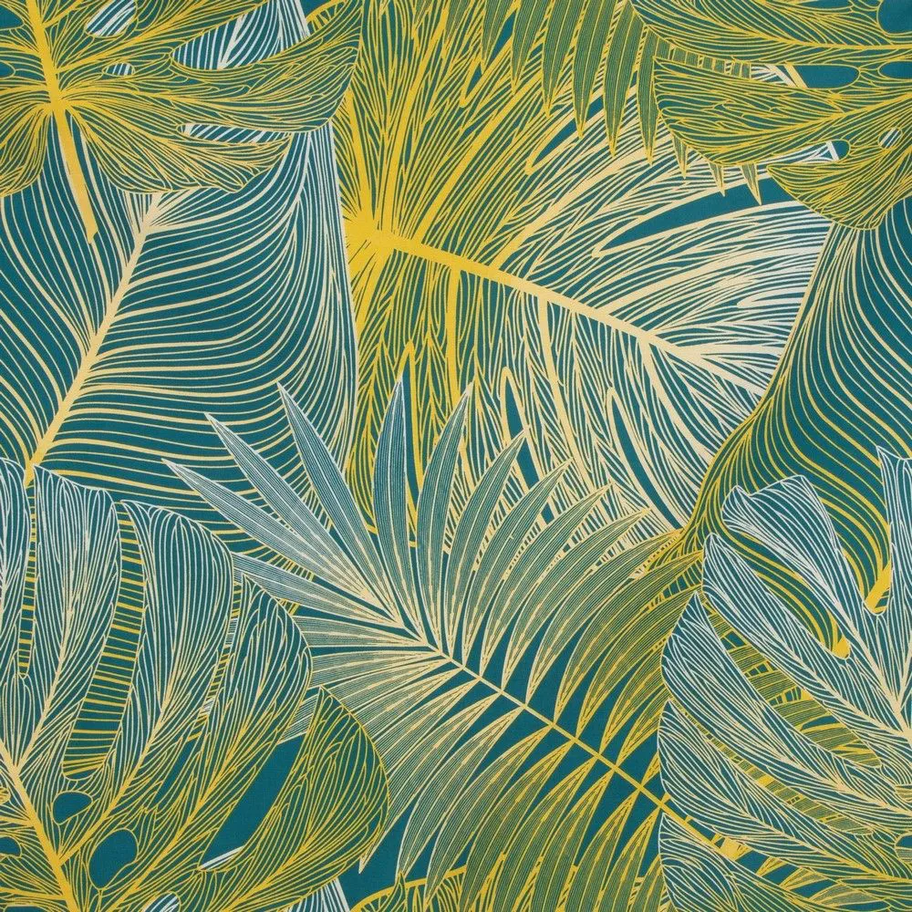 Pościel satynowa 220x200 Liście palmy monstery egzotyczna zielona turkusowa żółta Melania Eurofirany