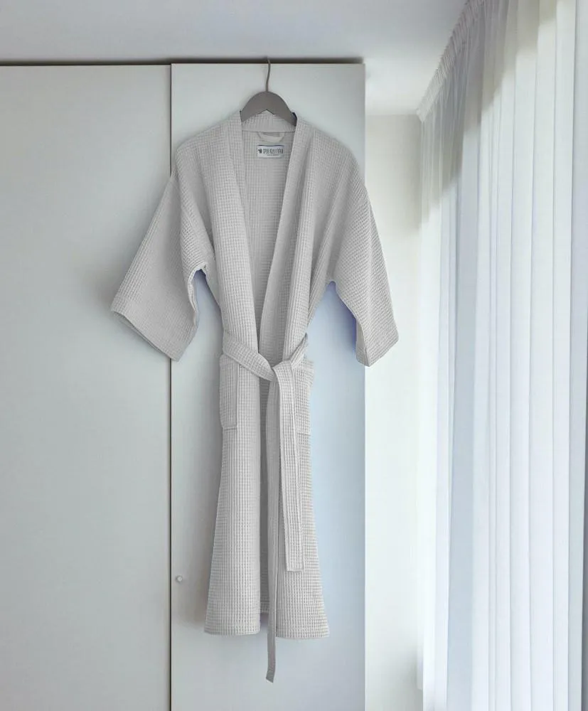 Szlafrok gofrowany szary L/XL bawełniany Kimono Gofer