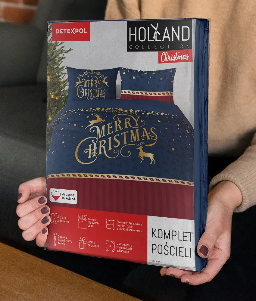 Pościel świąteczna 220x200 4264 A Merry   Christmas granatowa  bawełniana Holland Święta 2022