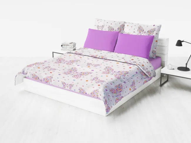 Narzuta na łóżko dziecięca 150x200 Magic Butterflies motylki kwiatki biała pastelowa