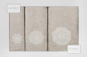 Komplet ręczników w pudełku 3 szt beżowy kremowy Mandala 380g/m2 Eurofirany