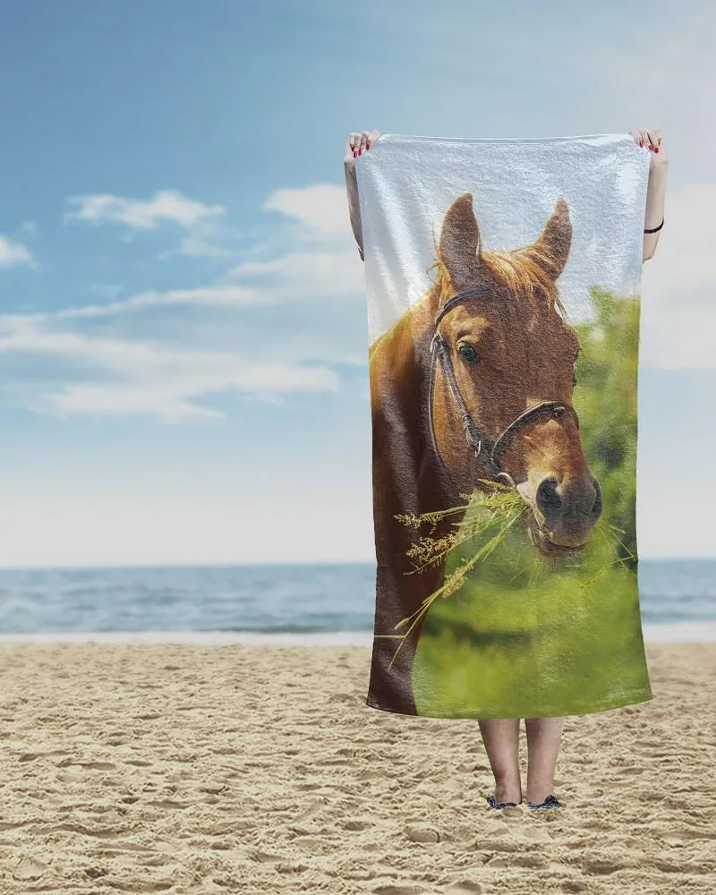 Ręcznik plażowy 70x140 Koń 78 brązowy     zielony dziecięcy bawełniany