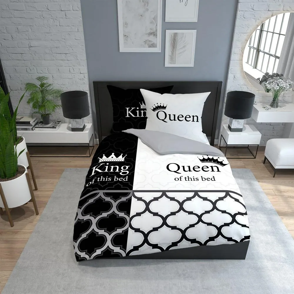 Pościel bawełniana 220x200 3602 A King Queen of this bed marokańska koniczyna czarana biała dwustronna dla pary Holland Home 2