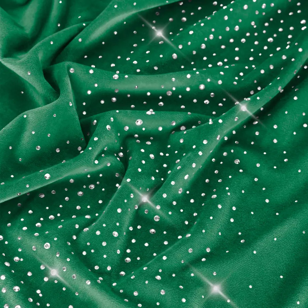 Obrus bieżnik dekoracyjny 40x140 Shiny  zielony butelkowy welurowy z kryształkami