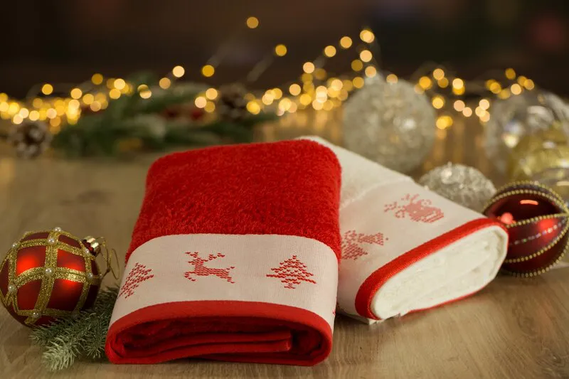 Ręcznik Noel 70x140 biały czerwony  renifery świąteczny 02 450 g/m2 Eurofirany