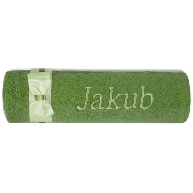 Ręcznik z haftem 50x90 Jakub zielony miętowa kokarda na prezent imieninowy