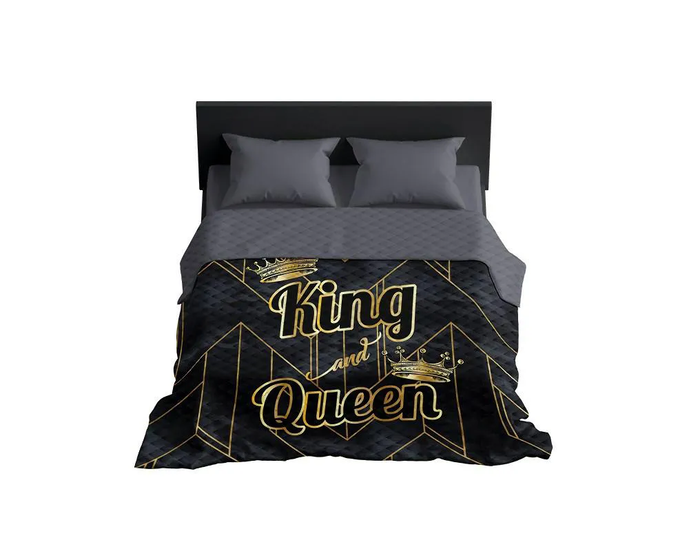 Narzuta dekoracyjna 220x240 King&Queen Król Królowa czarna złota szara K_59 112 Bedspread