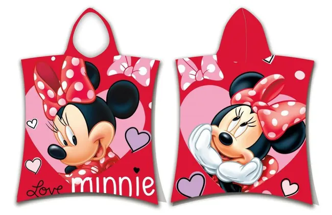 Poncho dla dzieci 50x115 Myszka 2870 Minnie Mini Mickey Miki Love czerwone ręcznik z kapturem
