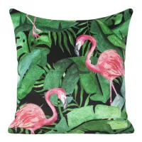 Poszewka dekoracyjna 45x45 Tropical 1 flamingi tropikalne liście monstery czarna zielona różowa welur