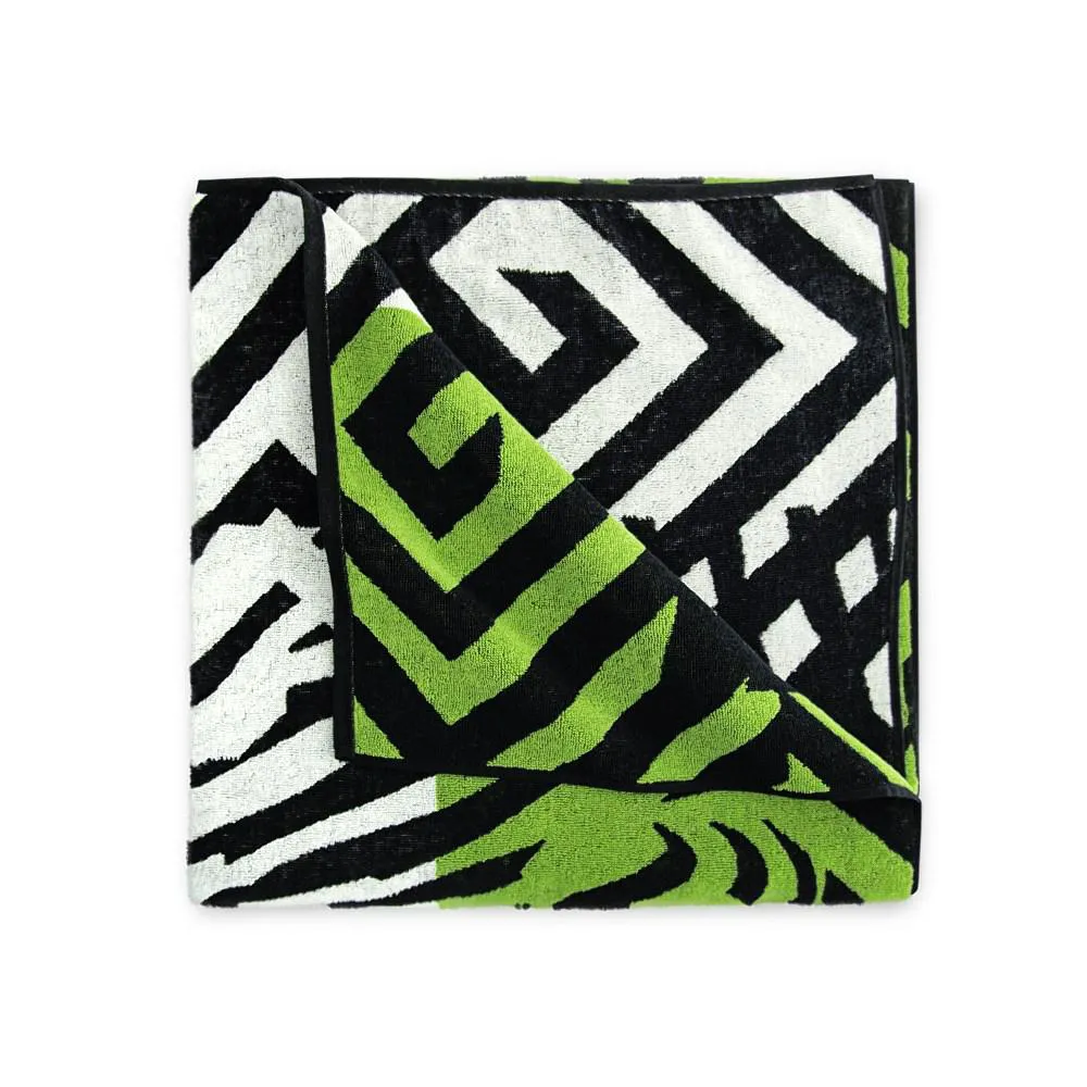 Ręcznik plażowy 100x160 Zebra zielony biały czarny bawełniany frotte plaża 2 Zwoltex