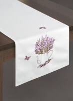 Obrus dekoracyjny 85x85 Modena biały fioletowy haftowany motyle lawenda